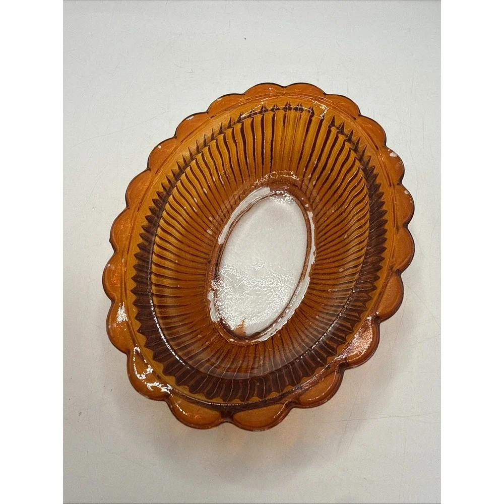 Vtg Indiana ND Amber Orange  Glass Small Turkey On A Nest Candy Dish 4.5